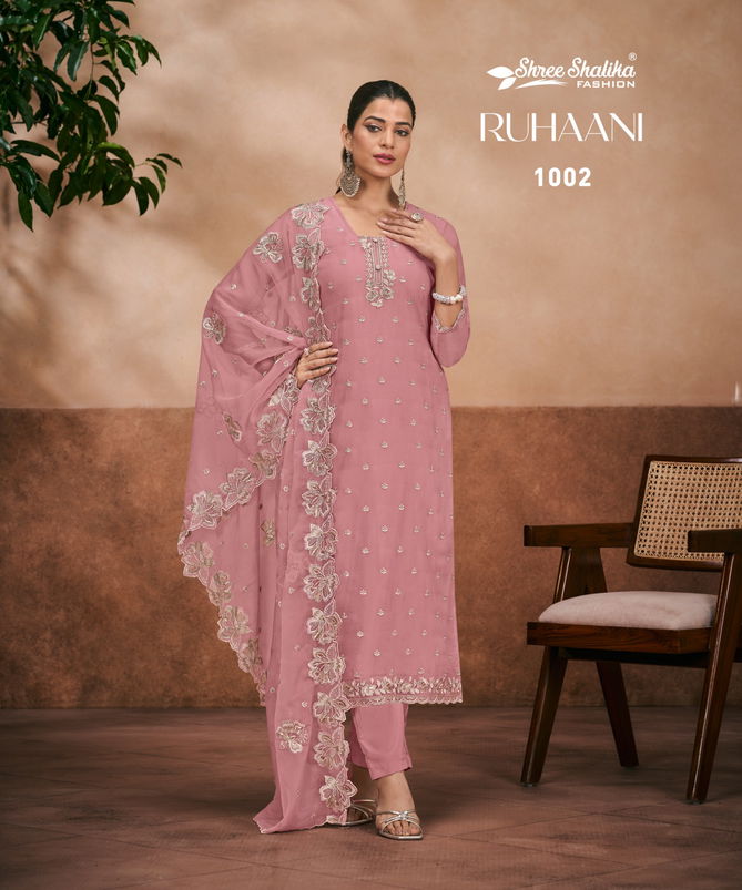 Ruhani By shree Shalika Organza Chiffon Embroidery Dress Material Suppliers In India